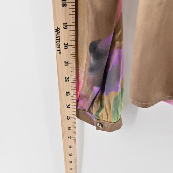 Vtg Y2k ROBERTO CAVALI Womens Silk Top Size 8 Floral Satin V Neck Button Fairy - Picture 5 of 13